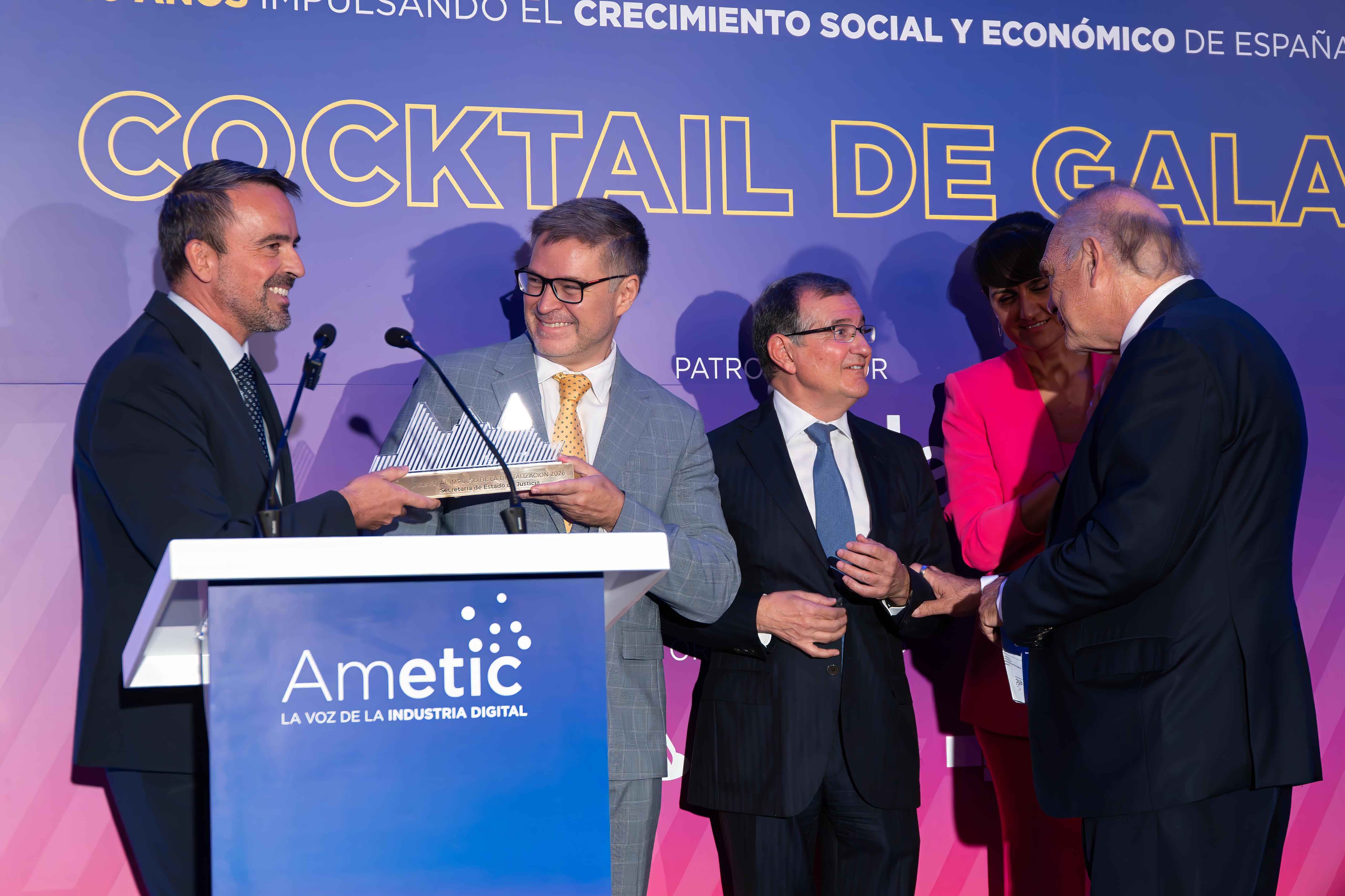 AMETIC entrega el Premio al Impulso de las TIC 2026 a la Secretaría de Estado de Justicia por su labor en la digitalización del sistema judicial