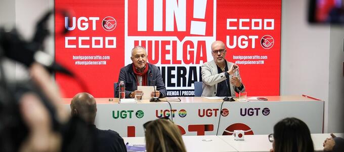 CCOO y UGT ante en 11N  reclaman  subir el SMI en un 7% en 2027 y dedicar un 1% del PIB durante una década a la construcción de viviendas 