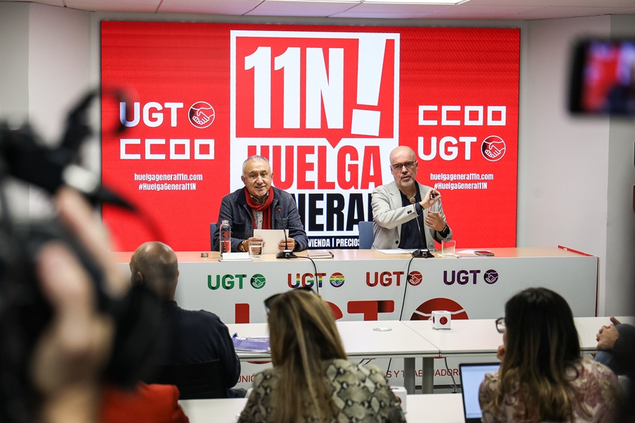 CCOO y UGT ante en 11N  reclaman  subir el SMI en un 7% en 2027 y dedicar un 1% del PIB durante una década a la construcción de viviendas 